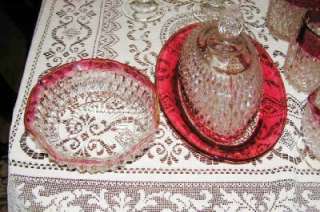 LOT 24 Pcs. Indiana Glass Diamond Point Ruby Flash Glasses, Decanters 