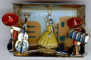 VINTAGE 3 D MARIACHI DANCING GIRL SHADOWBOX ENAMEL PIN  