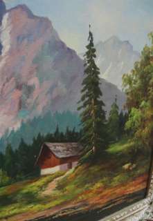  CANVAS PAINTING~CALIFORNIA MOUNTAINS~CABIN~LISTED SIGNED~TOBIAS  