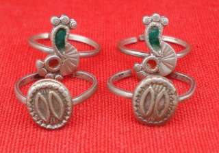VINTAGE ANTIQUE TRIBAL OLD SILVER TOE RINGS SET INDIA  