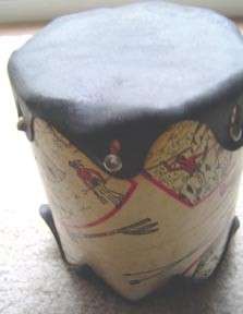 Vintage Toy Drum Indian Design Black Rubber Ends  