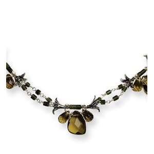    Sterling Silver Dark Green Jade & Olivine Crystal Necklace Jewelry