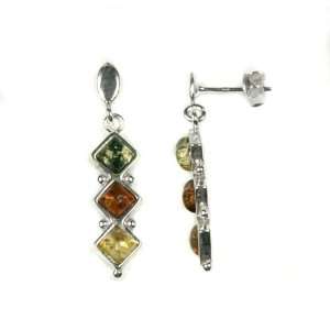    Sterling Silver and Multi Color Amber Slider Earrings Jewelry