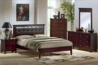 NEW CONTEMPORARY CHERRY QUEEN LEATHER WOOD PLATFORM BED  