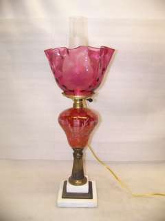 RUBY RED Cut to Clear Oil/Electric Table Lamp  