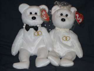 TY MR & MRS BEANIE BABY BEAR WEDDING SET   MINT TAGS  