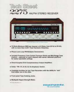 Marantz Model 2275 Receiver Tech Sheet Brochure 1978  