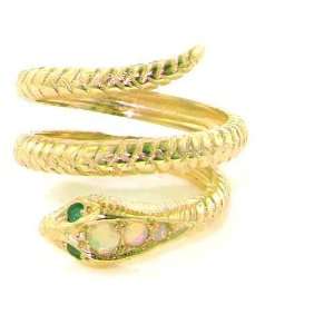   Snake Ring set with Opal & Emerald with Snake Scaling   Finger Sizes 5