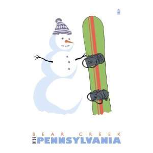 Bear Creek, Pennsylvania, Snowman with Snowboard Giclee Poster Print 