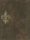 OLD WORLD FLEUR DE LIS ON BROWN W/ FRENCH WRITING WALLPAPER MR81007