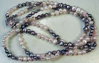 Vintage Estate White and Black Fresh Water Pearl Necklace, Double 