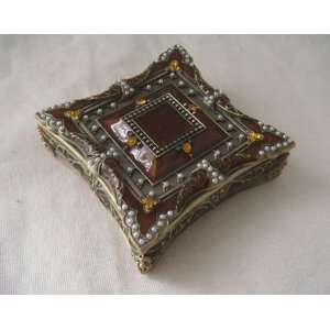  Amber With Stones Jewelry Trinket Box 2.5in X2.5in X 1in H 