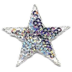    Stars  Silver Sequin 1 1/2 Star Iron On Applique 