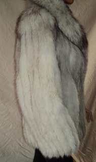 Ladies White Blue Fox Fur Coat Great Looking PLUSH Elegant M  
