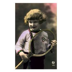  Child Holding a Tennis Racquet, 1927 Giclee Poster Print 