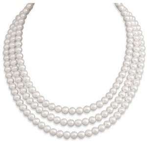    White Pearl Three Strand Freshwater Pearl Necklace Jewelry