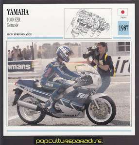 1987 YAMAHA 1000 FZR Genesis MOTORCYCLE Photo Fact CARD  