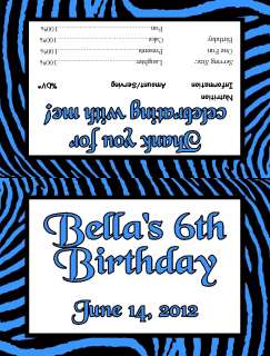 Blue or Green Zebra Print Girls Birthday Party Favor Bags with Toppers 