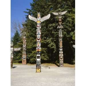 Totems in Stanley Park, Vancouver, British Columbia, Canada Stretched 