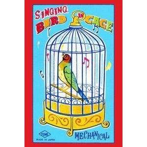  Vintage Art Singing Bird in Cage   Giclee Fine Art Canvas 