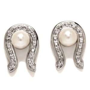Vintage Ladies Earrings in White 18 karat Gold with Cultivated Pearl 