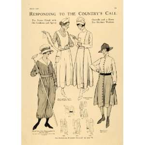  1917 Print Women Work Uniforms Nurse Outdoor Workers 