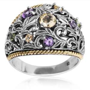   and 14k Gold Multigemstone Openwork Filigree Wide Band Ring Jewelry